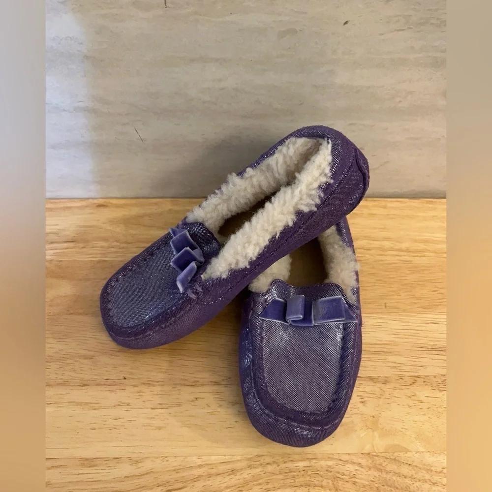 Ugg Australia Annmarie purple glitter bow sheepskin slippers/ moccasins